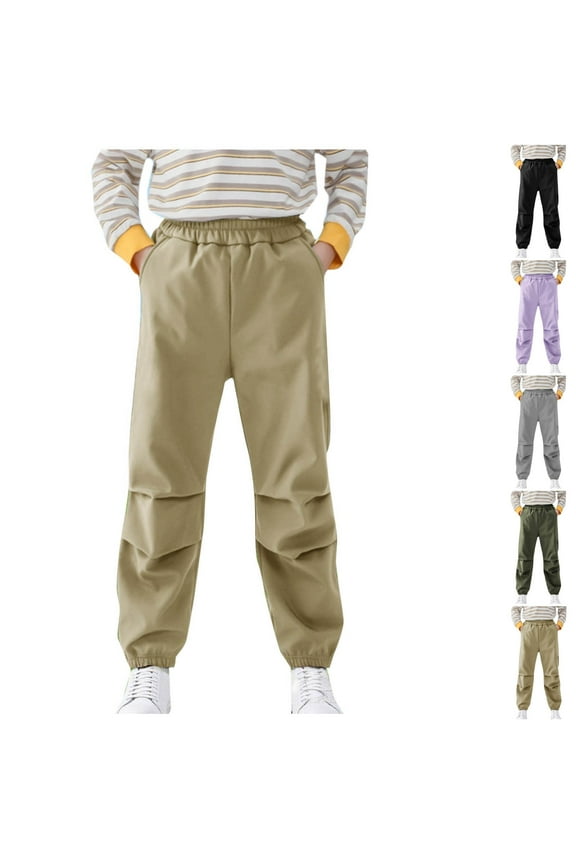 5-16 Years Cargo Sweatpants for Kid Elastic Waist Ruched Knee Joggers Solid Casual Loose Quick Drying Running Pants with Pocket