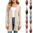 thumbnail image 1 of MKOSPLRT 5-16 Years Open Front Long Cardigan Girls Button V Neck Long Sleeve Ribbed Knit Jackets Lightweight Soft Outerwear with Pocket, 1 of 6