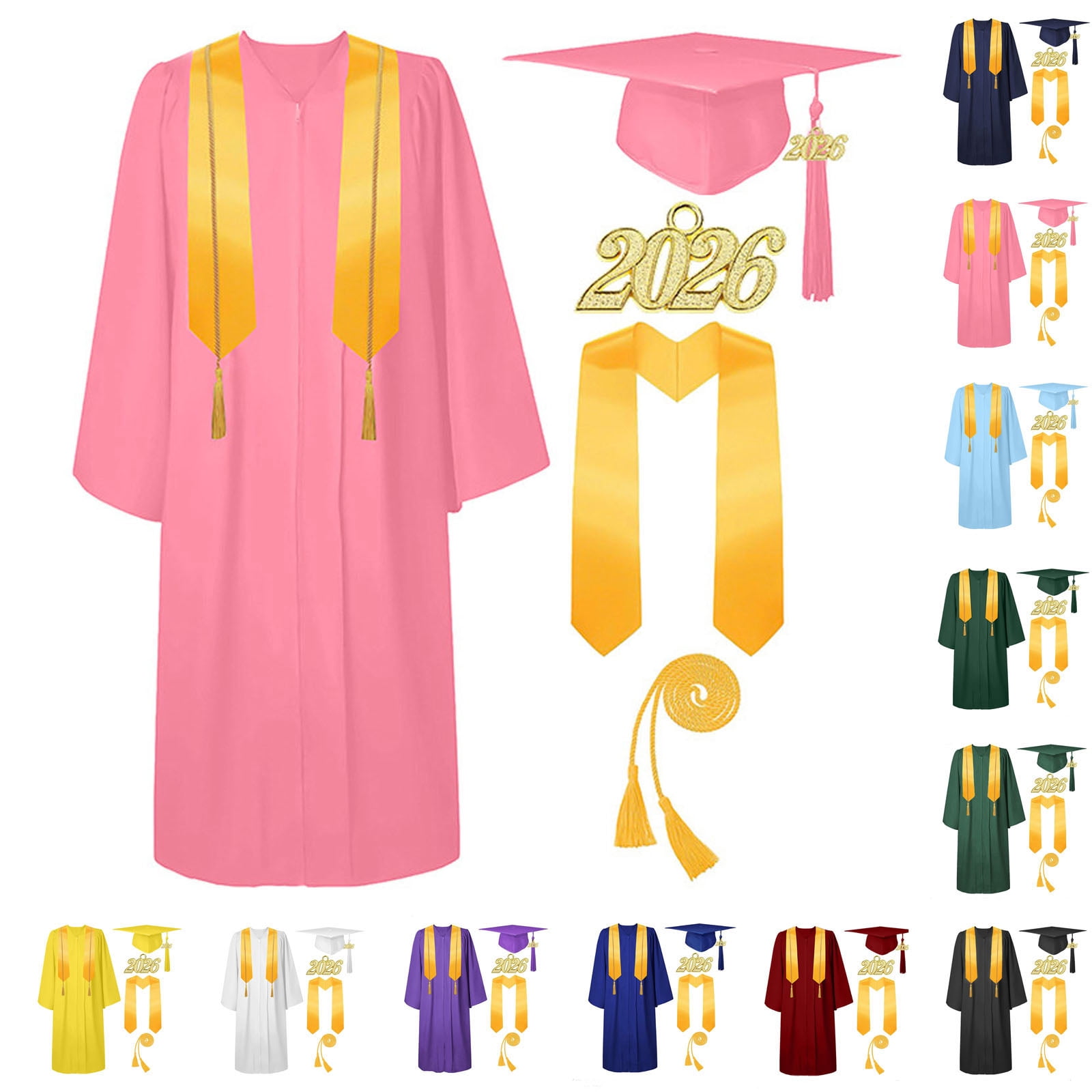 MKOSPLRT 5-22Y Matte Graduation Cap and Gown 2026 Set with Tassel Adult Unisex Kids High School College Bachelor Robe Outfits