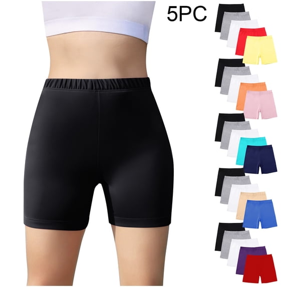 MKOSPLRT 5 Pack High Waist Biker Shorts for Girl Stretchy Yoga Workout Legigngs Solid Color Soft Running Gym Shorts 5-14 Years