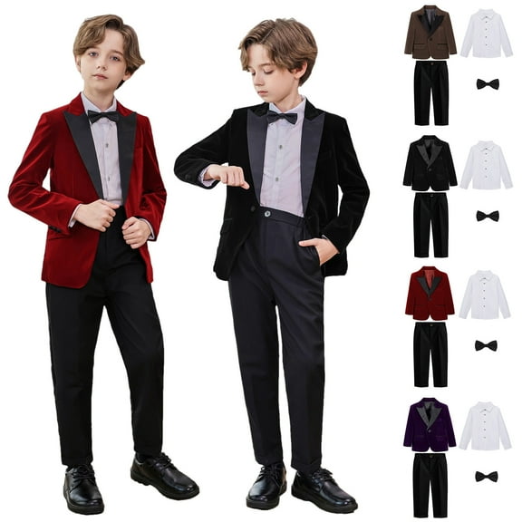 MKOSPLRT 6-Piece Boys' Formal Suit 12M-15Y Classic Blazer Dress Shirt Pants Bow Tie First Communion Wedding Outfit Clubwear with Pocket