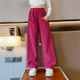 thumbnail image 1 of MKOSPLRT 8-14 Years Corduroy Wide Leg Pants for Girl High Waist Baggy Straight Leg Pants Oversized Y2K Pants Vintage Streetwear Pants with Pocket, 1 of 3