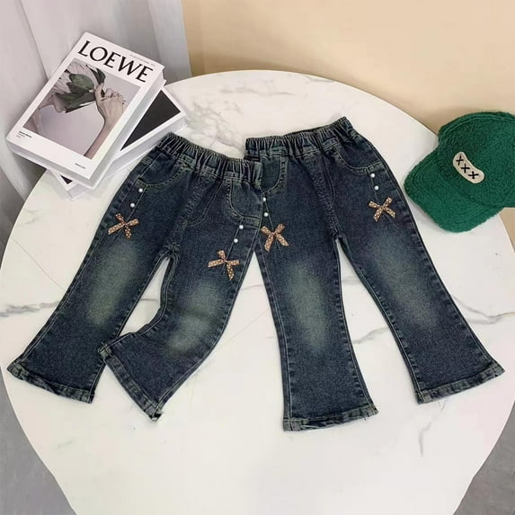 MKOSPLRT 8M-6Years Toddler Girl Bootcut Jeans High Waist Baggy Wide Leg Jeans Casual Boot Cut Denim Pants Retro Bell Bottom Jeans with Pocket