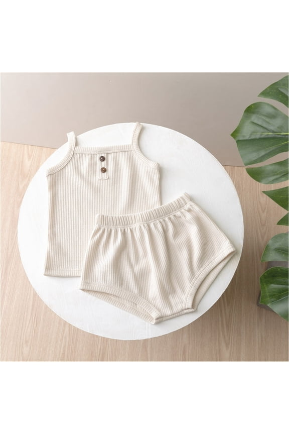 9M-4Y Ribbed Knit Outfits for Toddler Newborn Intfant Summer Loungewear Sets Camisoles and Shorts Solid Color Comfy Sets Kids Clothes