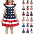 thumbnail image 1 of MKOSPLRT American Flag Dress Girl 4th of July Patriotic Shirt USA Stars Stripes Dresses Fly Sleeve Crewneck A Line Dresses 3-12 Years, 1 of 6