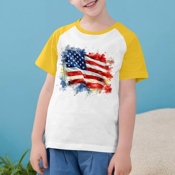 MKOSPLRT American Flag Shirt Toddler Kids Boys Girls Patriotic Short Sleeve Raglan Shirts Crew Neck Red White and Blue Tee Shirts 3-14Y