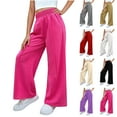 thumbnail image 1 of MKOSPLRT Athletic Pants for Girl High Elastic Waist Baggy Sweat Pants Solid Casual Straight Wide Leg Pants Open Bottom Sweatpants, 1 of 9
