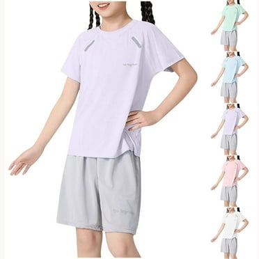 MKOSPLRT Athletic Shirts for Girl Short Sleeve Quick Dry Tops Crew Neck Running T Shirts Solid Color Summer Tees Lightweight Shirts Activewear
