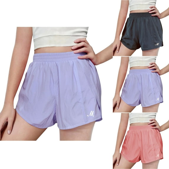 MKOSPLRT Athletic Shorts for Girl 6-16 Years Elastic Waist Ice silk Quick Drying Shorts Solid Baggy Track Shorts with Pocket