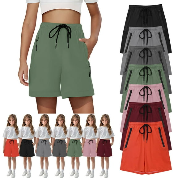 MKOSPLRT Athletic Shorts for Kids Girls Boys 5-14 Years Solid Quick Drying Hiking Shorts Baggy Casual Wide Leg Shorts with Pocket