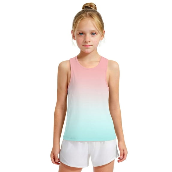 MKOSPLRT Athletic Tank Tops for Girl 3-15 Years Crew Neck Loose Fit Tanks Sleeveless Cute Gradient Tanks Gym Running Tank Tops for Kid