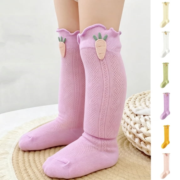MKOSPLRT Baby Girls Knee High Socks Toddler Bow Ruffle Mesh Long Stockings Newborn Infant Cotton Thin Socks Spring Summer 0-3Y