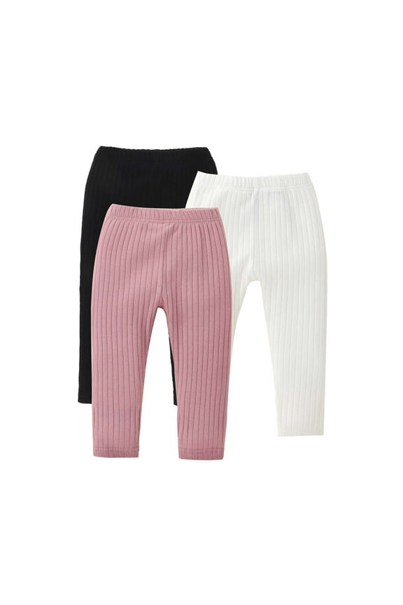 Baby Infant Ribbed Knit Leggings 0-18M Stretchy High Waist Cotton Leggings Solid Slim Fit Comfy Loungewear Leggings