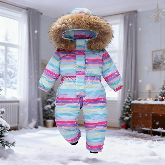 MKOSPLRT Baby Snowsuit Toddler Snow Suit Winter Coat Clothes Ski Puffer Jacket Snow Jumpsuits One Piece Warm Color Block Onesie Ourdoor