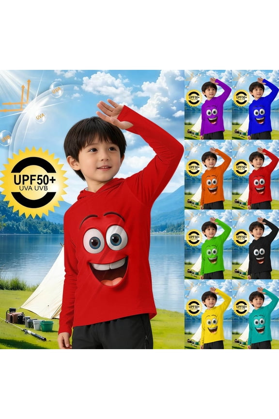 Back to School UV Protection Kids UPF50+ Long Sleeve Hoodie with Thumbholes Cute Print Summer Sun Shirts Lightweight Tops 5-15Y Green 5-6 Years