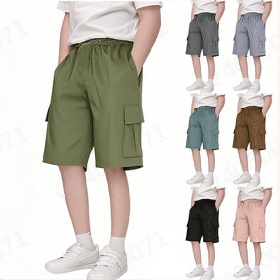 MKOSPLRT Baggy Cargo Shorts for Kid Elastic Waist Lounge Wide Leg Shorts Solid Color Lightweight Jogger Shorts with Pocket 3-14Y
