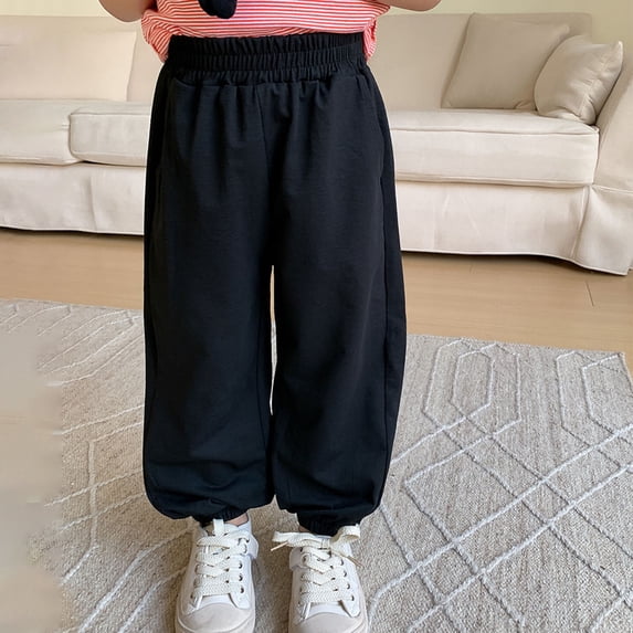 MKOSPLRT Baggy Sweatpants for Kid Toddler Elastic Waist Lounge Wide Leg Pants Solid Color Cinch Bottom Sweat Pants Comfy Pants with Pocket