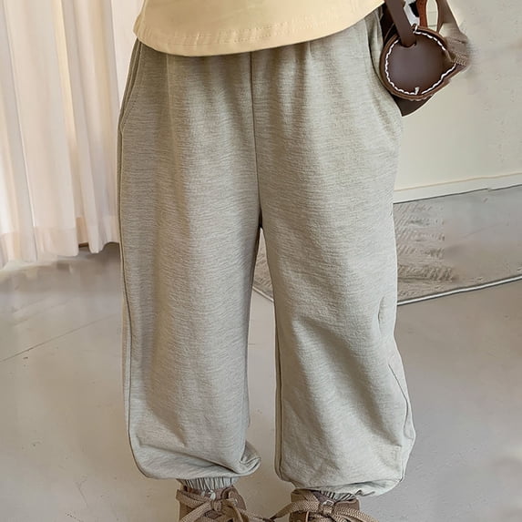 MKOSPLRT Baggy Sweatpants for Kid Toddler Elastic Waist Lounge Wide Leg Pants Solid Color Cinch Bottom Sweat Pants Comfy Pants with Pocket