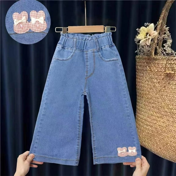 MKOSPLRT Baggy Wide Leg Jeans Kids Toddler Girls Size 2-8 Years High Waist Casual Straight Leg Jeans Lightweight Denim Pants with Pocket