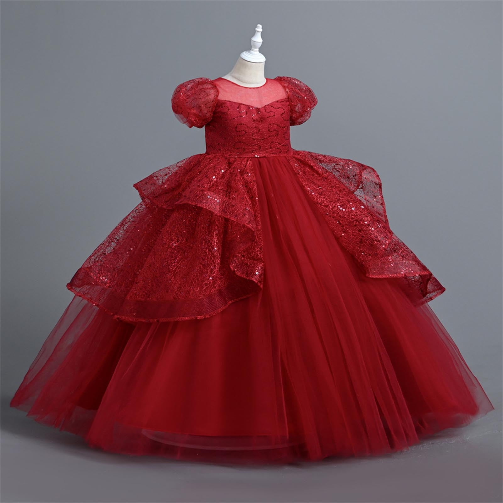 MKOSPLRT Ball Gowns For Girls 7 13 Years Puff Sleeve Mesh Wedding Dress mkosplrt-ball-gowns-for-girls-7-13-years-puff-sleeve-mesh-wedding-dress