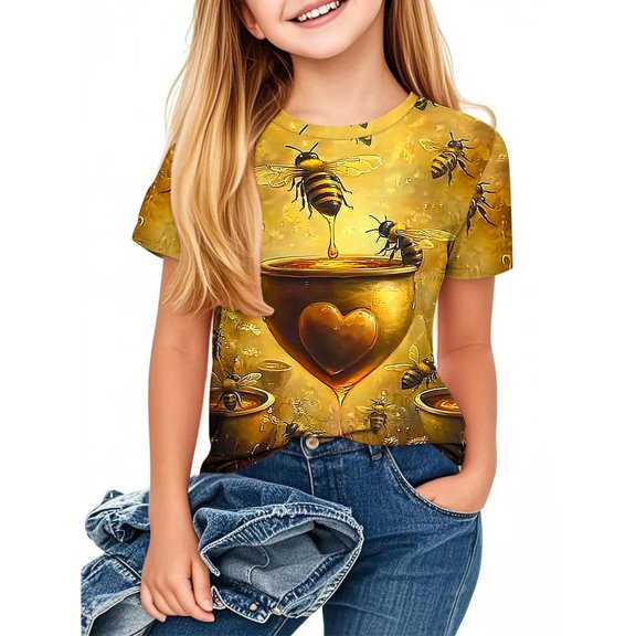 MKOSPLRT Bee Kind T Shirts for Girl Short Sleeve Bee Day Tops Crew Neck Funny Graphic Tees Cute Summer Tshirts Loose Fit Blouses 3-14 Years