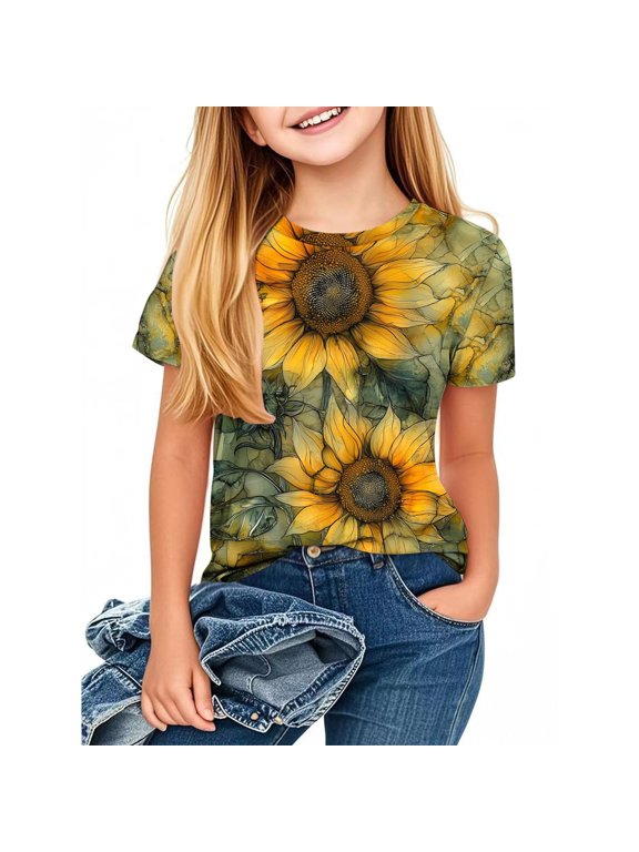 Bee Shirts for Kids 3-14 Years Short Sleeve Sunflower T Shirts Crew Neck Cute Tops Bee Day Graphic Tees Funny Inspirational Casual Tees