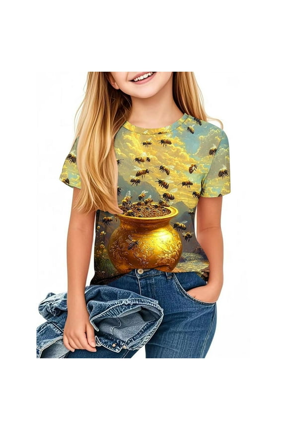 Bee T-Shirt for Girl Short Sleeve Bee Day Graphic Tops Crew Neck Funny Bee Kind Shirts Cute Summer Blouses Loose Fit Tee Shirts