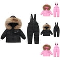 thumbnail image 1 of MKOSPLRT Boy Snow Pant and Puffer Jacket 2 Piece Toddler Girl Snowsuit Warm Winter Clothes Snow Bib Kid Coat with Faux Fur Hood 1-6Y, 1 of 10