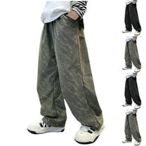 MKOSPLRT Boy's Pants with Pocket High Waist Straight Leg Pants Vintage Graphic Wide Leg Pants Baggy Casual Trousers with Pocket for 4-13Y