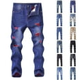 thumbnail image 1 of MKOSPLRT Boy's Skinny Ripped Jeans Destroyed Distressed Taper Zipper Pants Elastic Waist Vintage Wash Jeans with Holes 4-14 Years, 1 of 3