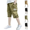 thumbnail image 1 of MKOSPLRT Boy's Summer Cargo Shorts with Pocket 4-14 Years Elastic Waist Rolled Shorts Solid Lounge Hiking Running Shorts Kids Cargo Shorts, 1 of 3