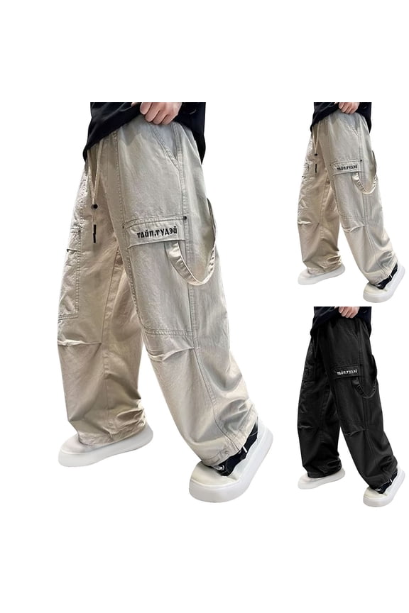 Boys Baggy Cargo Joggers with Pocket 5-16Y Elastic Waist Baggy Wide Leg Pants Solid Casual Outdoor Trousers
