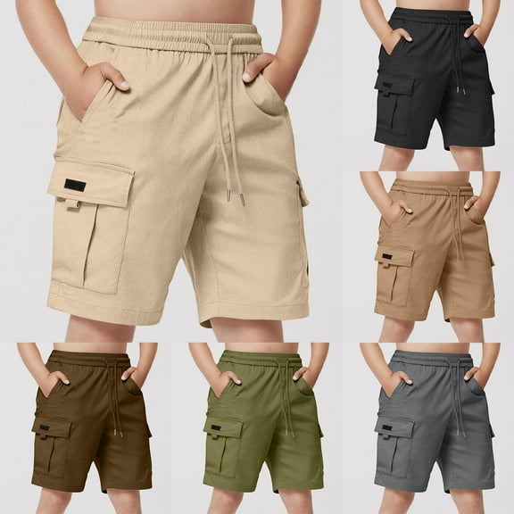 MKOSPLRT Boys Cargo Shorts with Pocket 5-15 Years Elastic Waist Baggy Wide Leg Shorts Casual Hiking Athletic Shorts