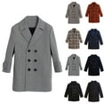 thumbnail image 1 of MKOSPLRT Boys Double Breasted Peacoat Notched Lapel Collar Wool Blend Long Coat Striped Fall Winter Overcoats Outwear with Pockets 1-12Y, 1 of 4