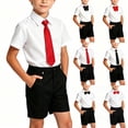 thumbnail image 1 of MKOSPLRT Boys Dress Clothes Set 3 Pieces Button Down Shirt with Tie and Shorts for Wedding Party Church Choir 2-15 Years, 1 of 7