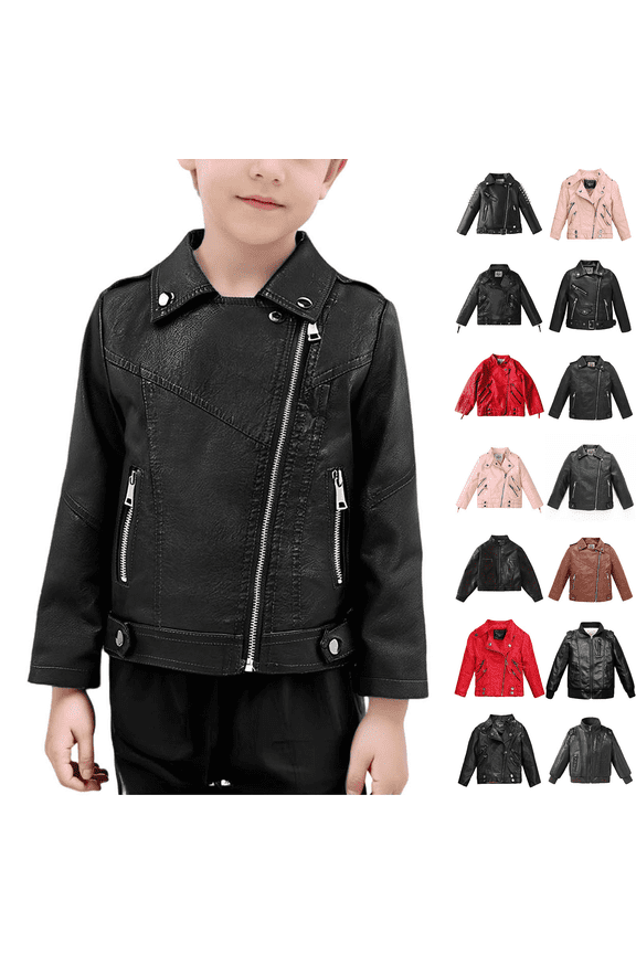 Boys Fashion PU Bomber Motorcycle Jacket Kids Faux Leather Jackets Coat Children's Outerwear for Baby Infant Nowbron 6M-3T Years