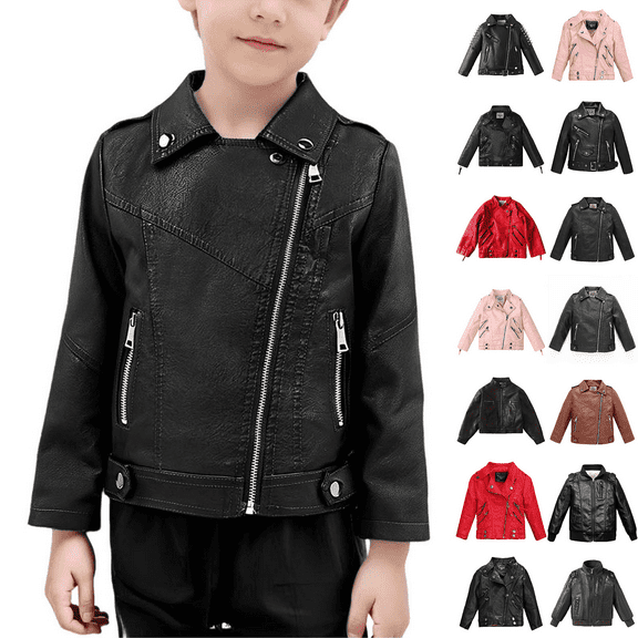 MKOSPLRT Boys Fashion PU Bomber Motorcycle Jacket Kids Faux Leather Jackets Coat Children's Outerwear for Baby Infant Nowbron 6M-3T Years