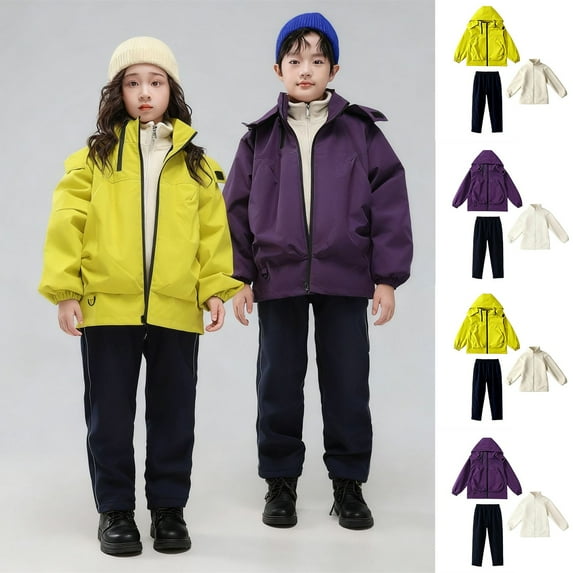 MKOSPLRT Boys Girls 3-in-1 Waterproof Snow Suit Rain Jacket with Removable Fleece Liner and Pants Set Windproof Outfits for Skiing Hiking