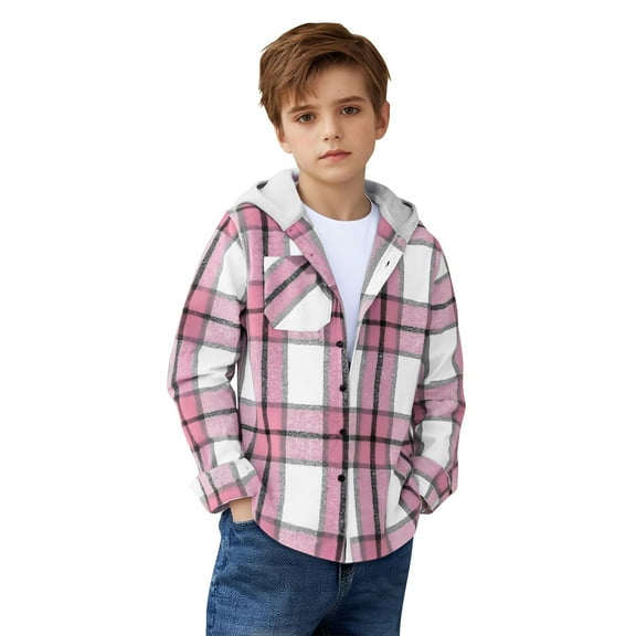 MKOSPLRT Boys Girls Casual Flannel Plaid Hoodies Spring Fashion Button Down Shirts Long Sleeve Cute Lightweight Jacket Coats 3-13Y