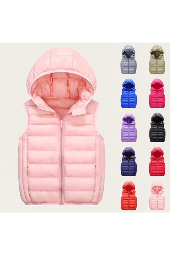 Boys Girls Puffer Vest Sleeveless Quilted Vest Zipper Hooded Down Puffy Jacket Winter Kids Solid Warm Waistcoat 3-14Y