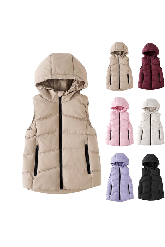 Boys Girls Winter Hooded Puffer Vest 3-12Y Kids Lightweight Sleeveless Jacket Full Zip Quilted Snow Waistcoat with Pocket