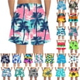 thumbnail image 1 of MKOSPLRT Boys' Hawaiian Swim Shorts Summer Beach Board Shorts Elastic Waist Graphic Swim Trunks with Pockets 6-7Years, 1 of 9