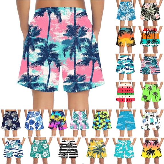 MKOSPLRT Boys' Hawaiian Swim Shorts Summer Beach Board Shorts Elastic Waist Graphic Swim Trunks with Pockets 6-7Years