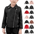 thumbnail image 1 of MKOSPLRT Boys Motorcycle Jacket Faux Leather Jackets for Kids Coats Stand Collar Full Zip Moto Jacket Outwear with Pocket 3-17Y, 1 of 10