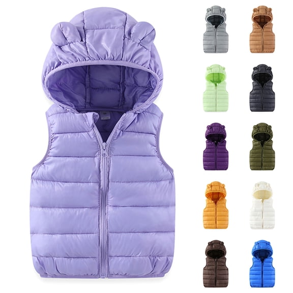 MKOSPLRT Boys Puffer Vest Ear Hooded Quilted Outwear Sleeveless Jacket Lined Zipper Waistcoat Solid Fall Winter Jacket Vests