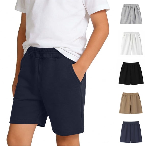 MKOSPLRT Boys School Uniform Bermuda Shorts Elastic High Waisted Straight Leg Midi Short Pants with Pockets 3-13 Years