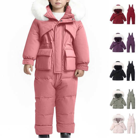 MKOSPLRT Boys Ski Jacket and Snowbib Snowsuit Set 2 Piece Girls Zip Up Jacket and Overall Snowsuit Set for Little Kids 6M-4Y