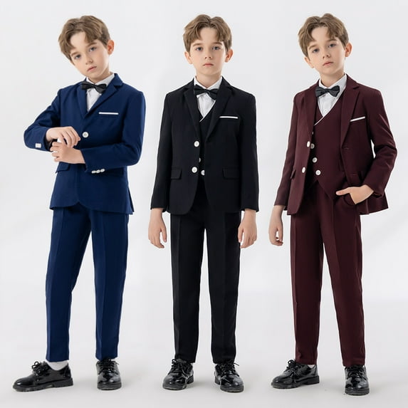MKOSPLRT Boys Suits Formal Tuxedo Suits for Flower Boy Wedding Party Outfits Kids Suit Dress Jacket Shirt Vest Pants Tie Set