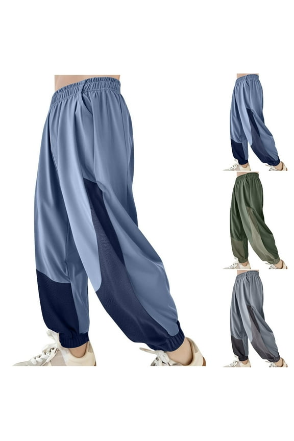 Boys Sweatpants with Pocket Elastic Wiast Baggy Joggers Color Block Cinch Bottom Harem Long Pants Ligtweight Summer Pants 3-13Y