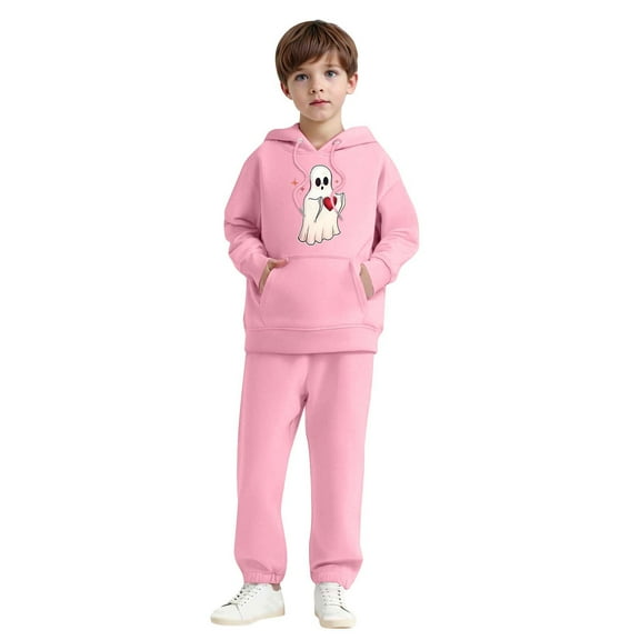 MKOSPLRT Boys Sweatsuit Holiday Pumpkin Ghosts Graphic Printed Hoodie Sweatshirt and Jogger Pant Sets 2-13 Years